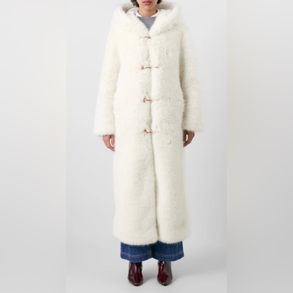 NWT GAP x Cult Gaia Faux Fur Coat Cream White S RARE - Picture 1 of 11